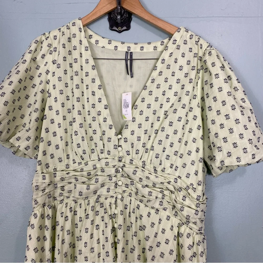 Anthropologie The Katerina Button Front Dress‎ Textured Mint Green XL Midi - Picture 3 of 8